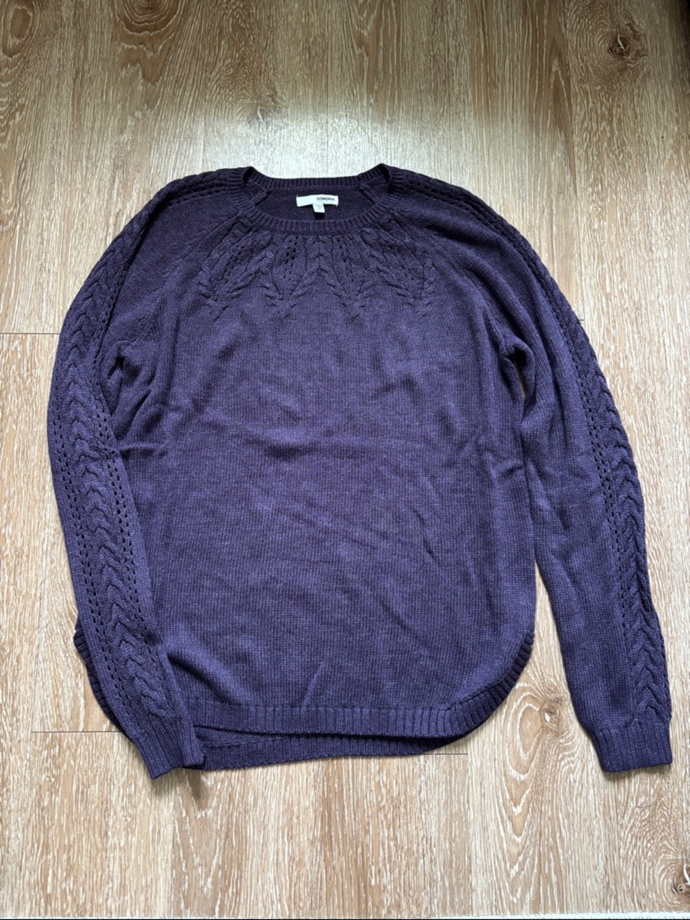 Sonoma purple/plum cable knit cotton blend sweater, medium